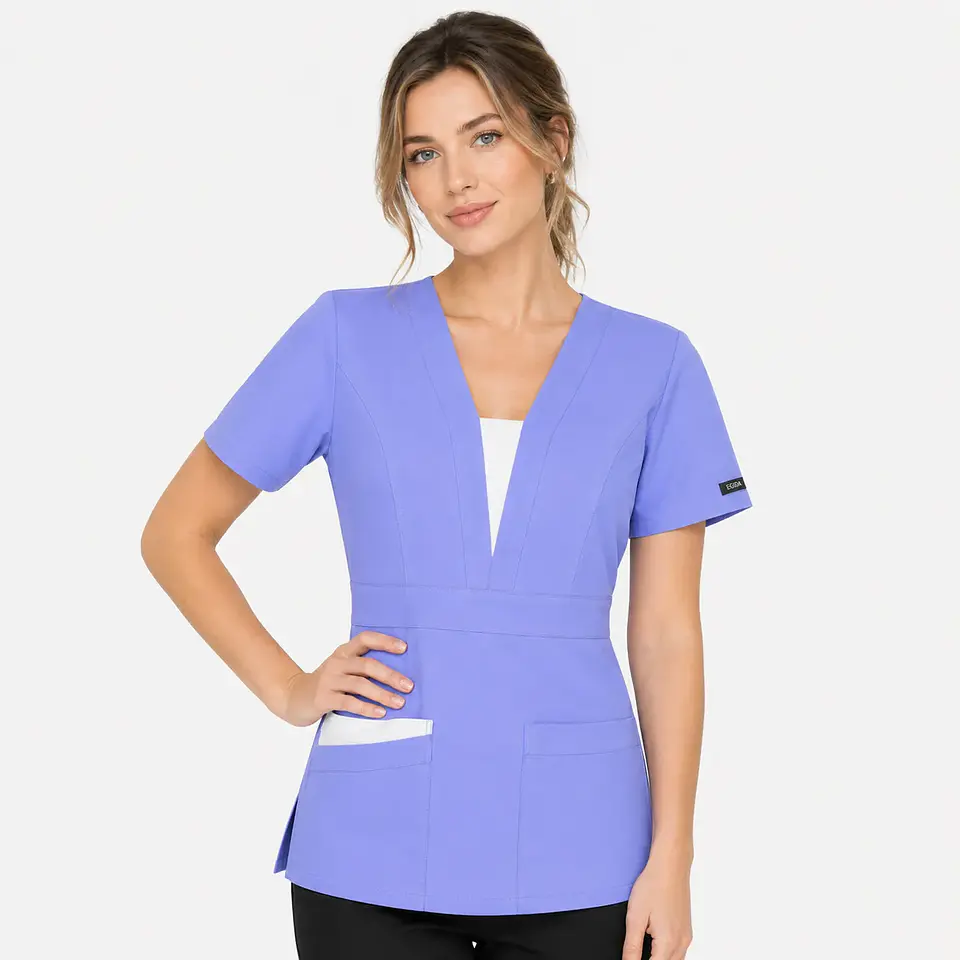 Blusa Clínica Mujer Atenea Lila Premium con Aplicaciones Blancas 2