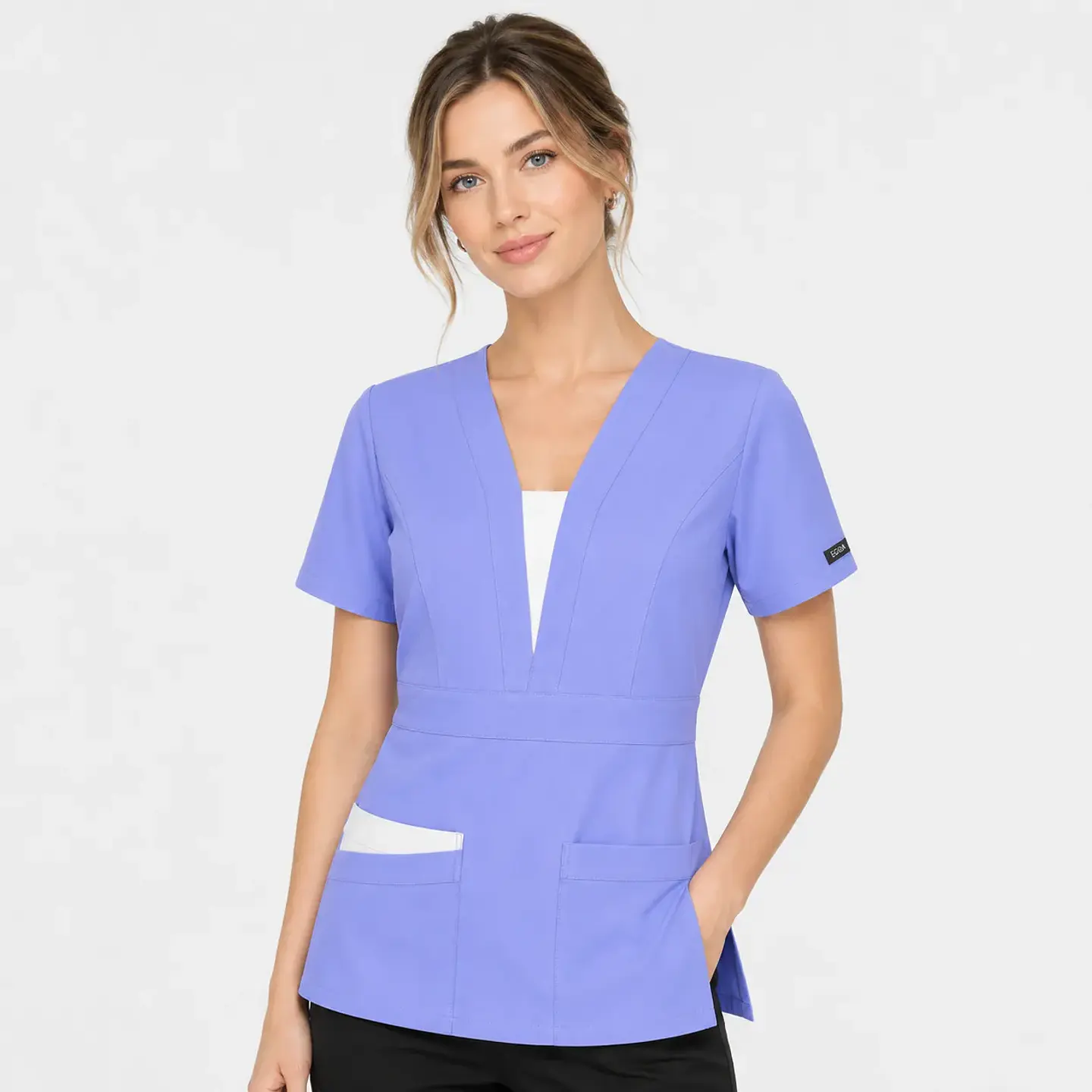 Blusa Clínica Mujer Atenea Lila Premium con Aplicaciones Blancas 1