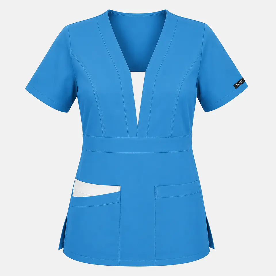 Blusa Clínica Mujer Atenea Celeste Cielo Premium con Aplicaciones Blancas 3