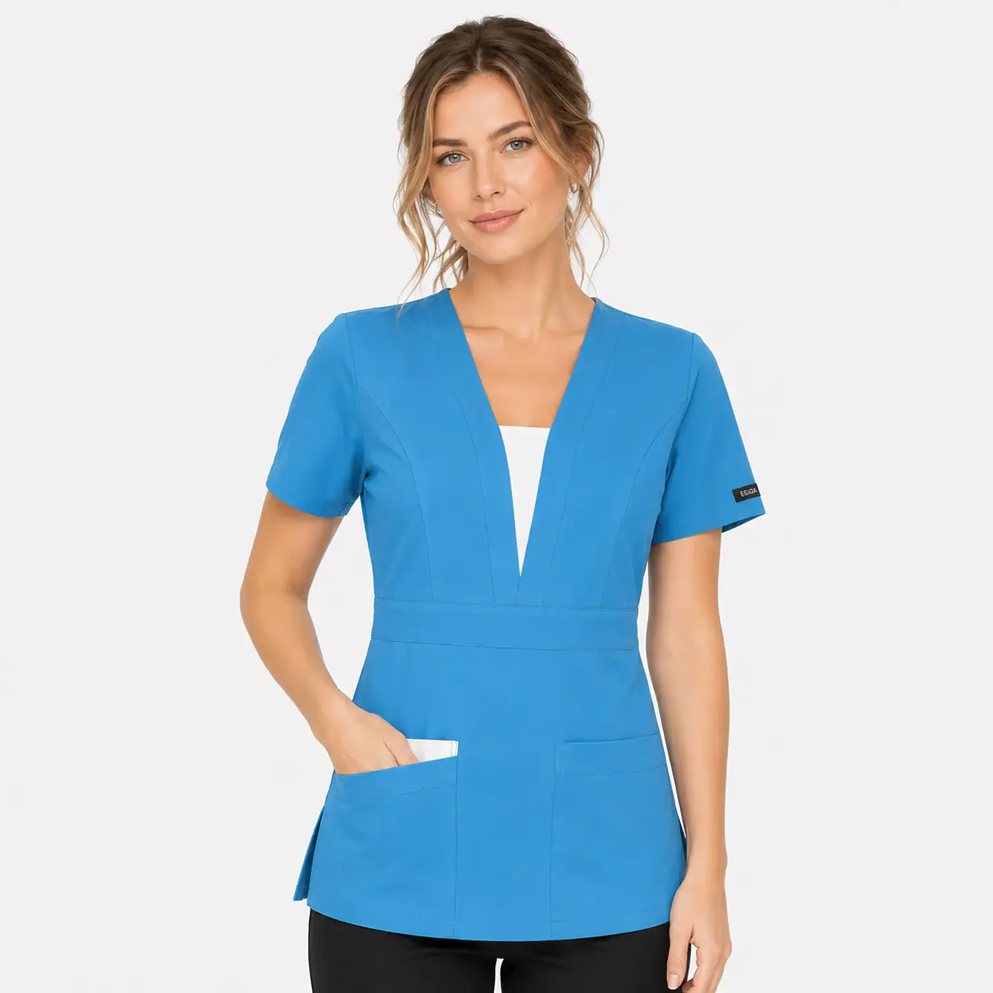 Blusa Clínica Mujer Atenea Celeste Cielo Premium con Aplicaciones Blancas 2