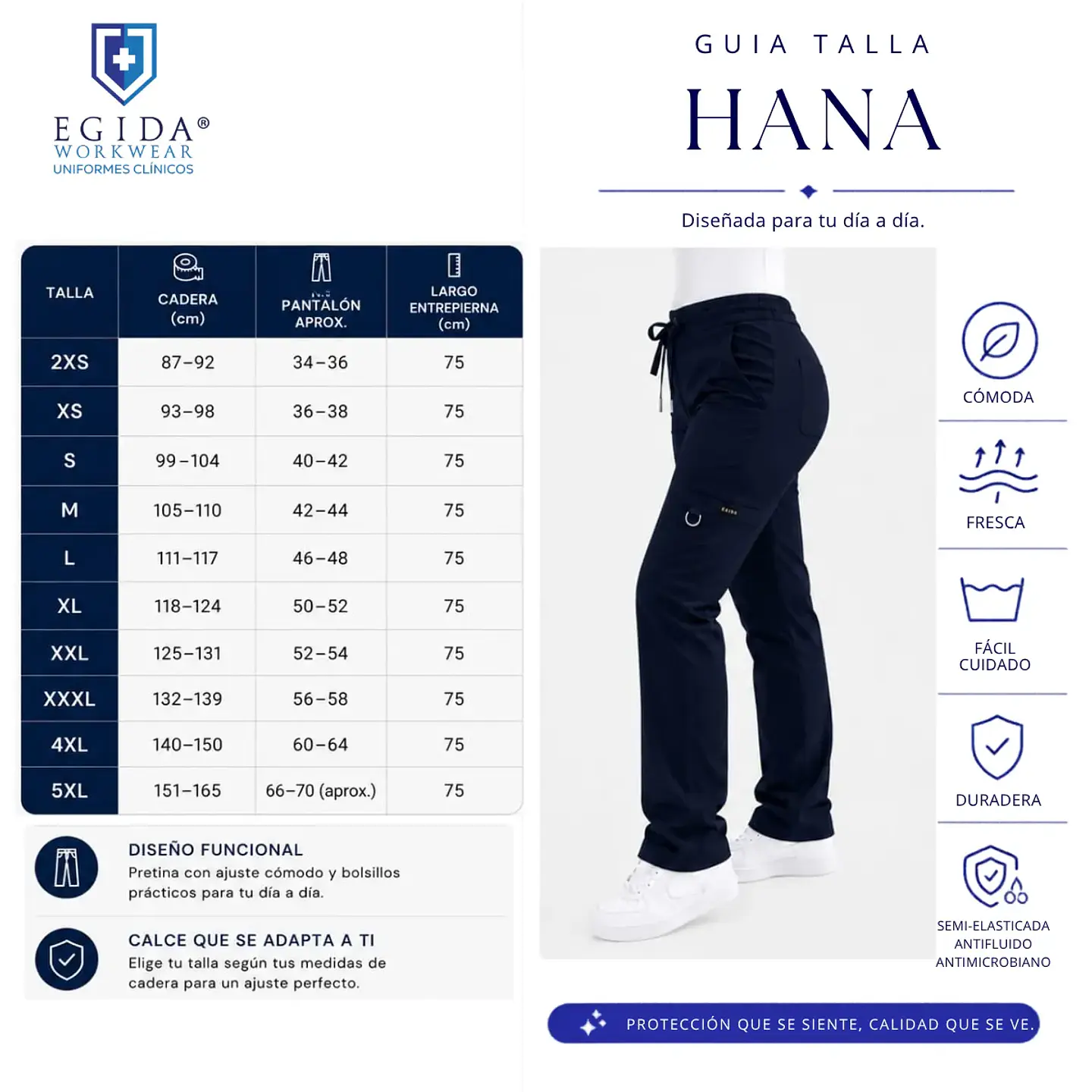 Pantalón Clínico Recto Hana Mujer Azul Marino Antifluido | Linea Aesthetic 4