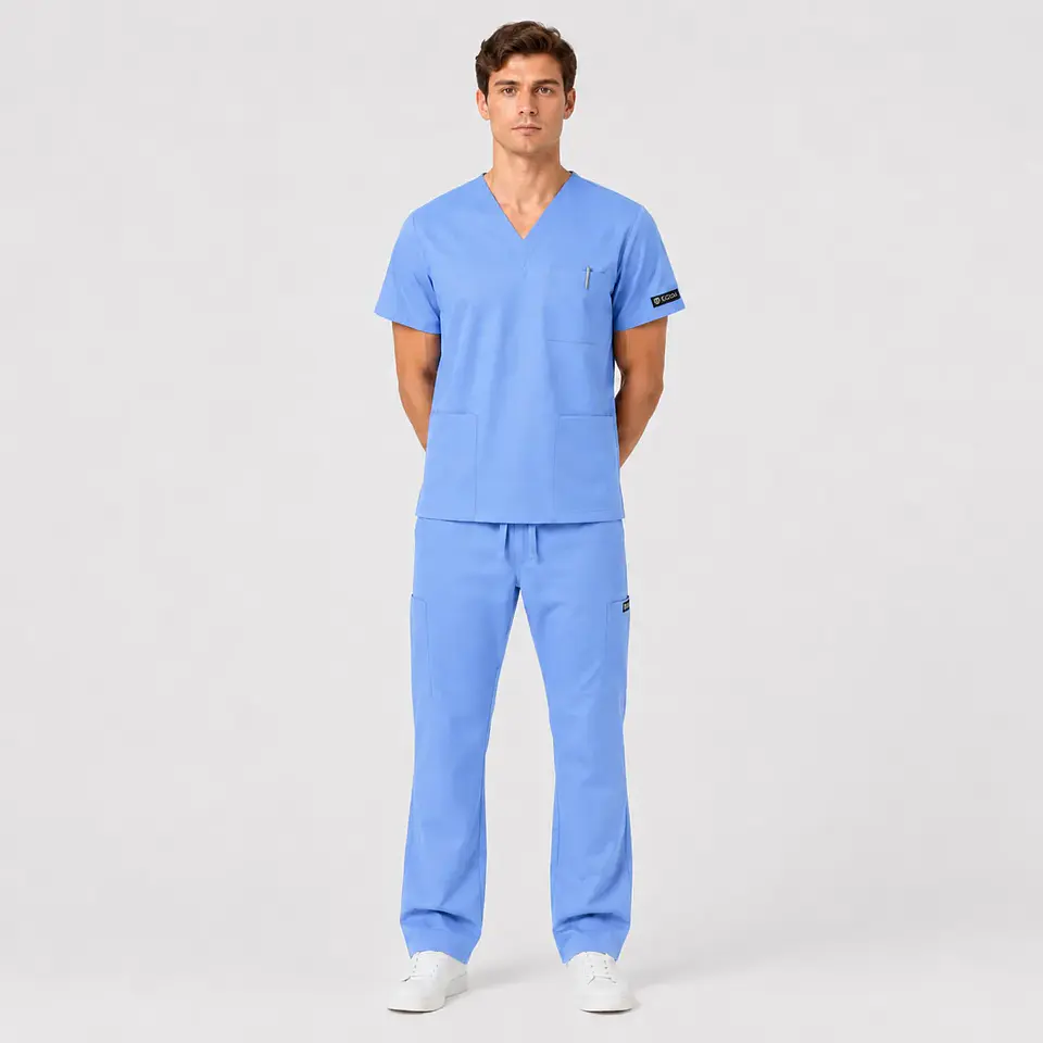 Conjunto Clínico Cargo Antifluido para Hombre polera médica y pantalón – Celeste 2
