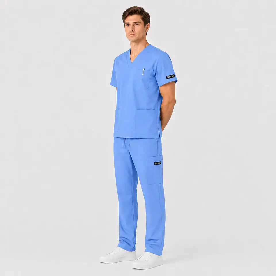 Conjunto Clínico Cargo Antifluido para Hombre polera médica y pantalón – Celeste 1