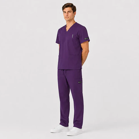 Conjunto Clínico Cargo Antifluido para Hombre polera médica y pantalón – Morado