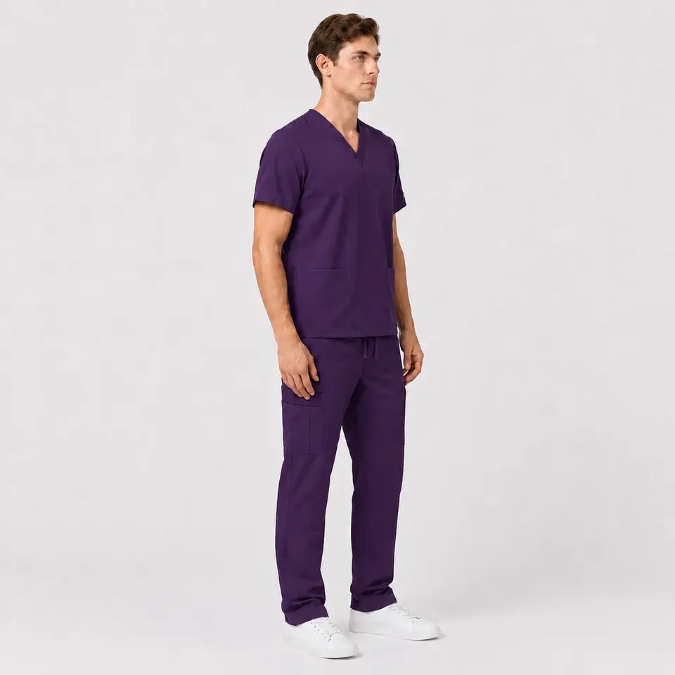 Conjunto Clínico Cargo Antifluido para Hombre polera médica y pantalón – Morado 3