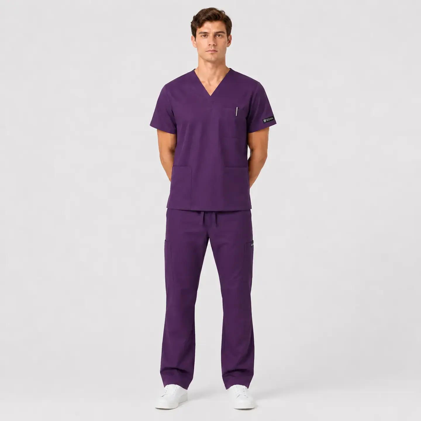 Conjunto Clínico Cargo Antifluido para Hombre polera médica y pantalón – Morado 2