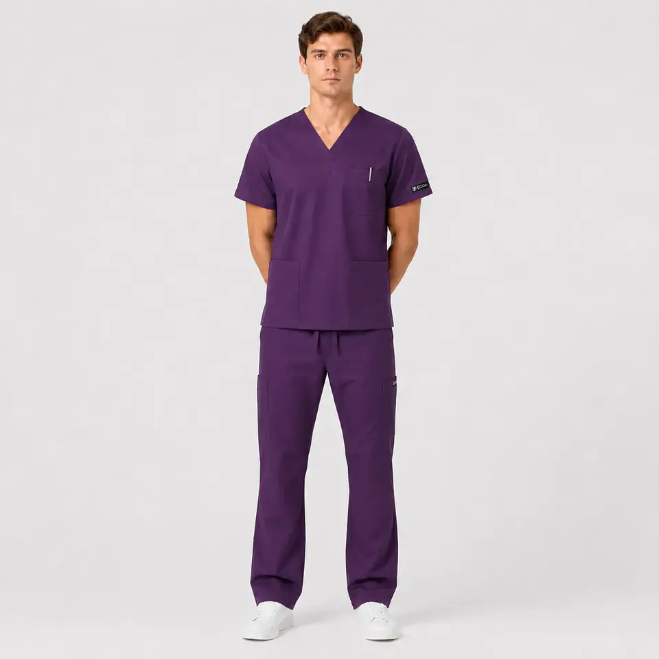 Conjunto Clínico Cargo Antifluido para Hombre polera médica y pantalón – Morado 2