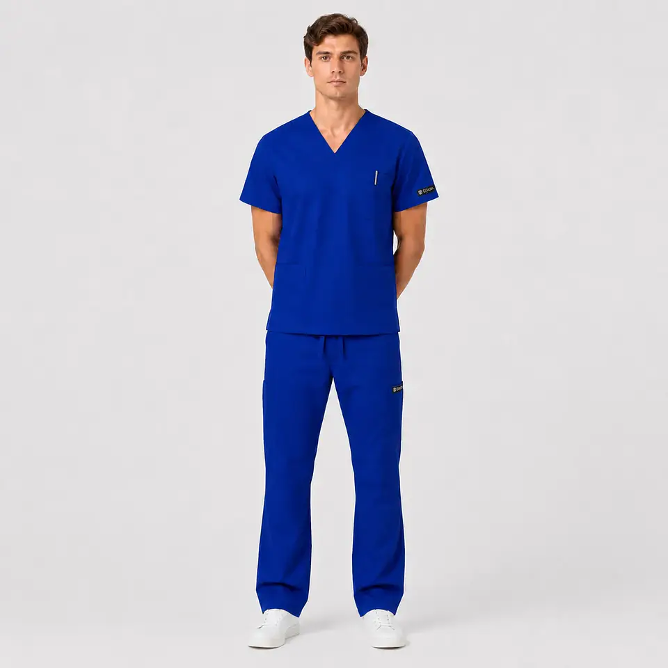 Conjunto Clínico Cargo Antifluido para Hombre polera médica y pantalón – Azul Rey 2