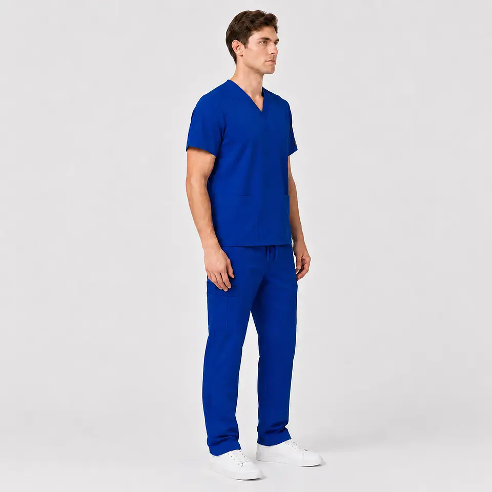 Conjunto Clínico Cargo Antifluido para Hombre polera médica y pantalón – Azul Rey 3