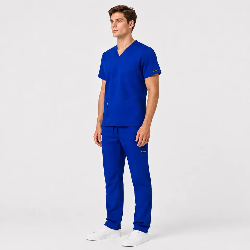 Conjunto Clínico Cargo Antifluido para Hombre polera médica y pantalón – Azul Rey 1