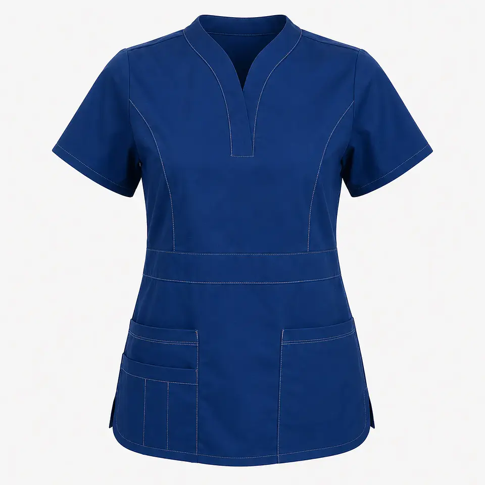 Blusa Clínica Antifluido Elasticada para Mujer – Azul Marino Escote Tulipán 3
