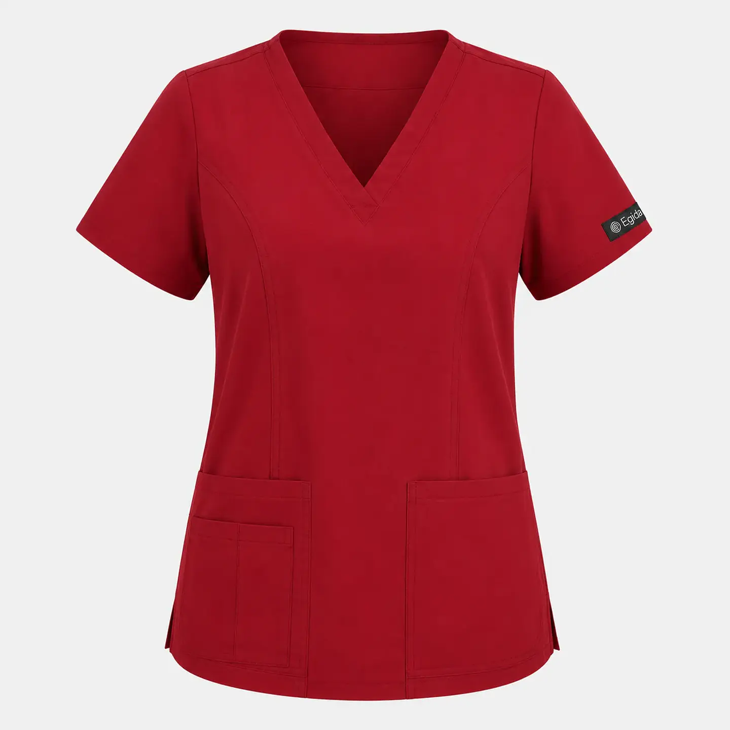 Blusa Clínica Antifluido Cuello en V para Mujer – Rojo Borgoña 3