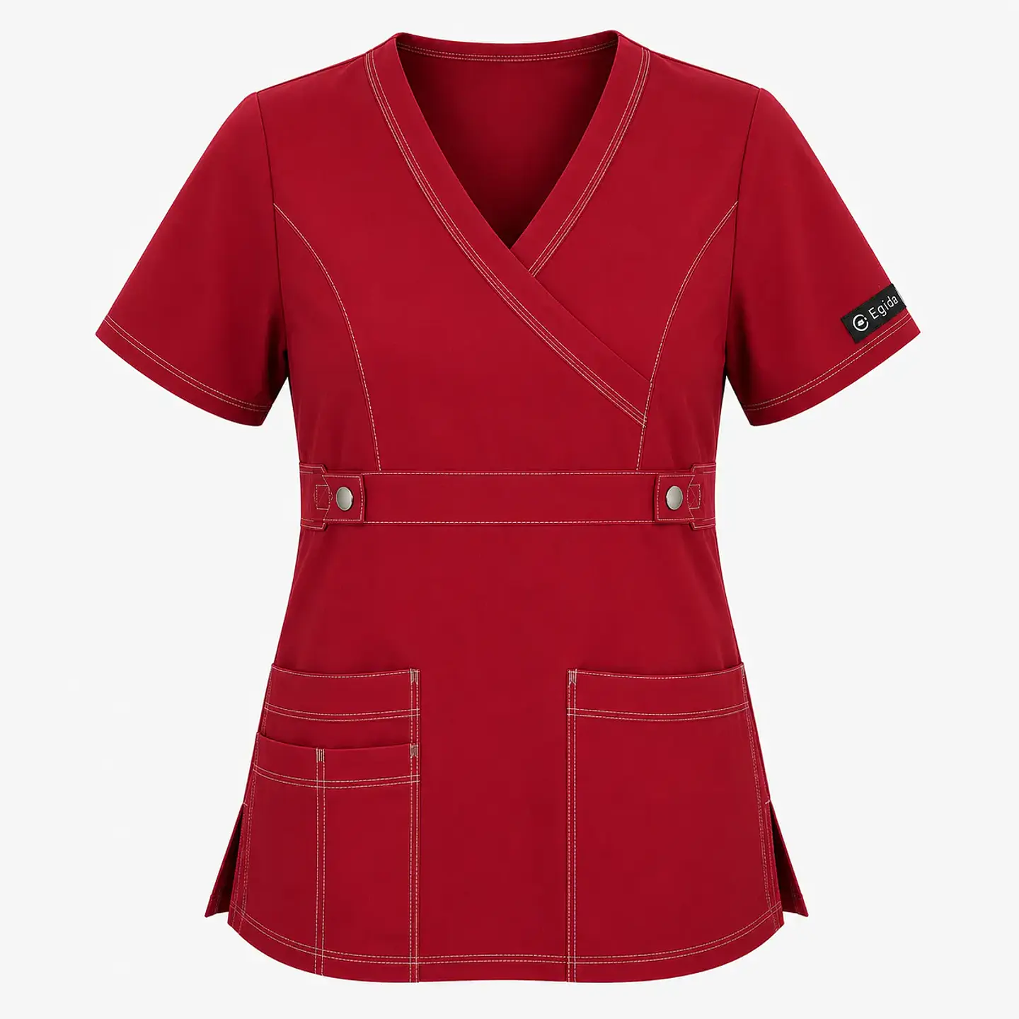 Blusa Clínica Cargo Antifluido y Elasticada para Mujer – Rojo Borgoña con Contraste 4