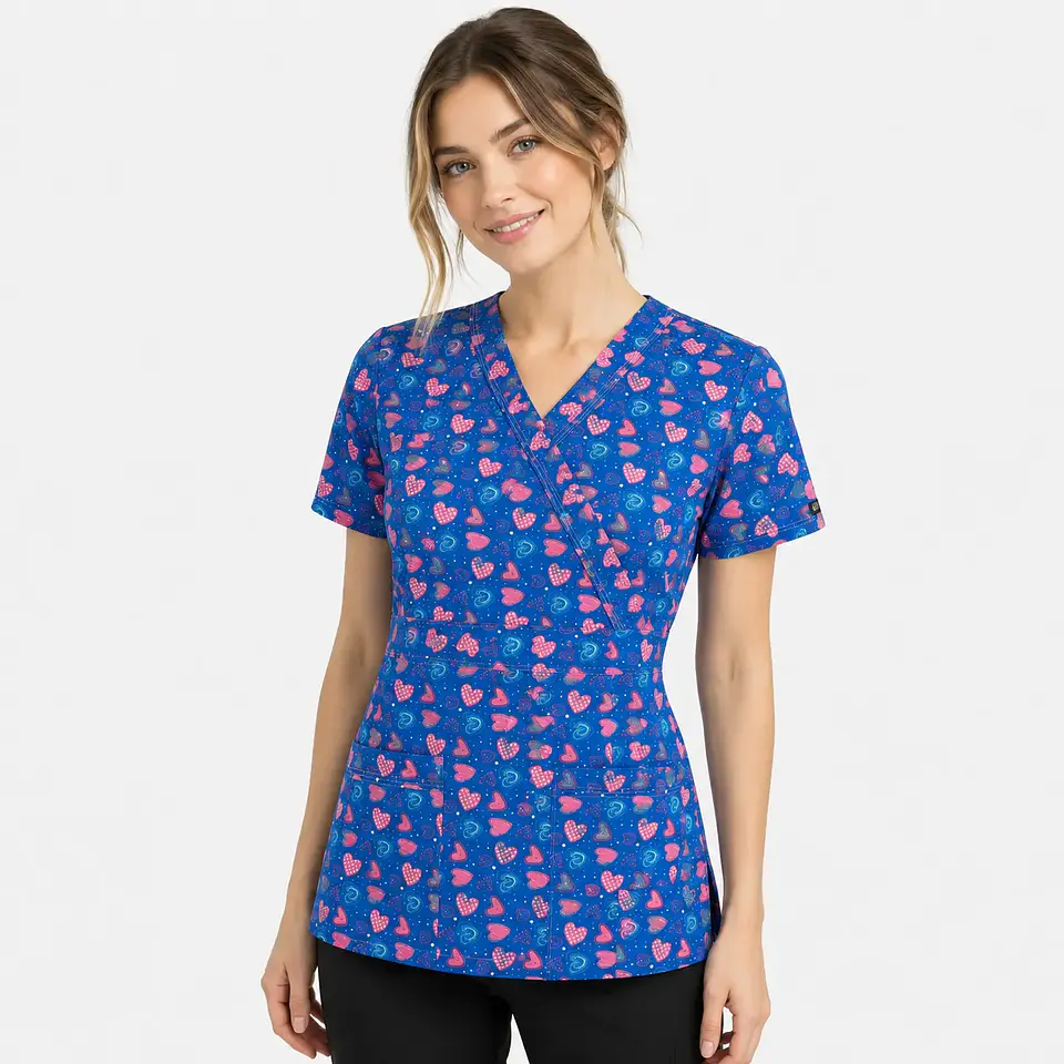 Blusa Clínica Antifluido Elasticada Estampada Corazón Infinito  Azul Rey 2