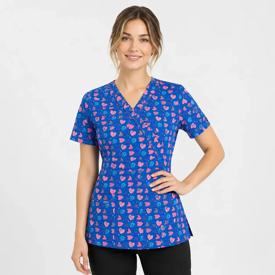 Blusa Clínica Antifluido Elasticada Estampada Corazón Infinito  Azul Rey 1