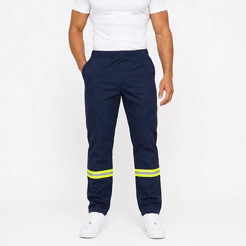 Pantalón Clínico Cargo Poplin Azul Marino con Huincha Reflectante para Hombre