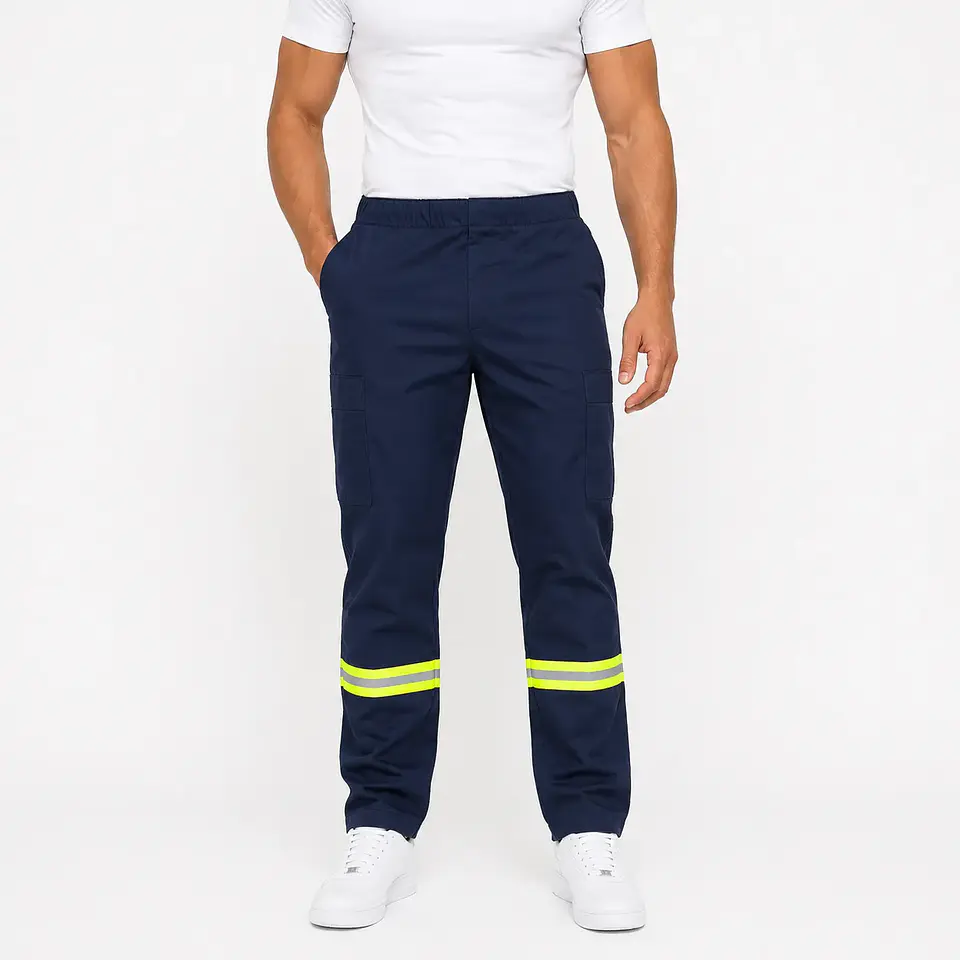 Pantalón Clínico Cargo Poplin Azul Marino con Huincha Reflectante para Hombre 1