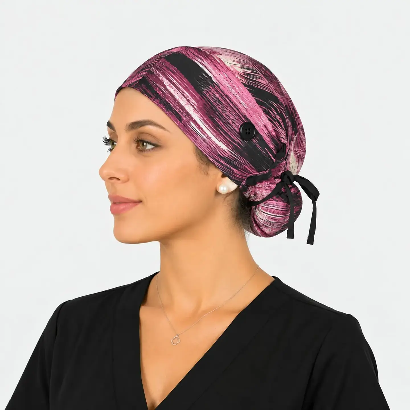 Gorro Médico Estampado Lluvia rosada con negro - Mujer 1