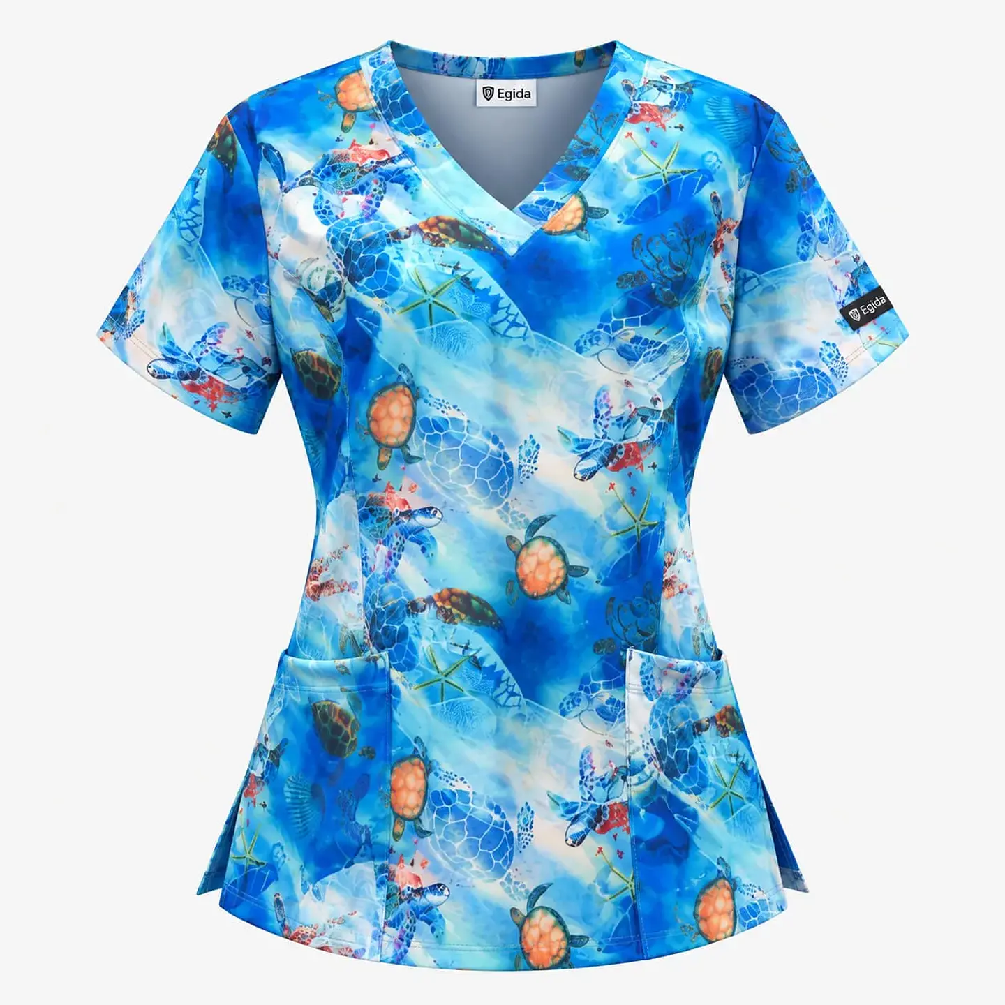 Blusa Clínica Estampada Mujer Modelo Océano y Tortugas Azules 2