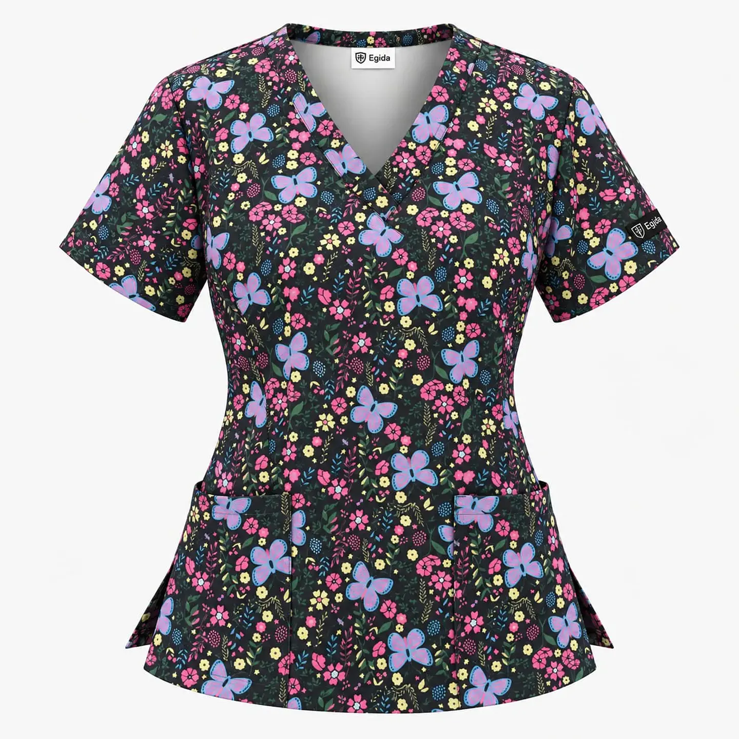 Blusa Clínica Estampada Negra Mariposas y Flores 2