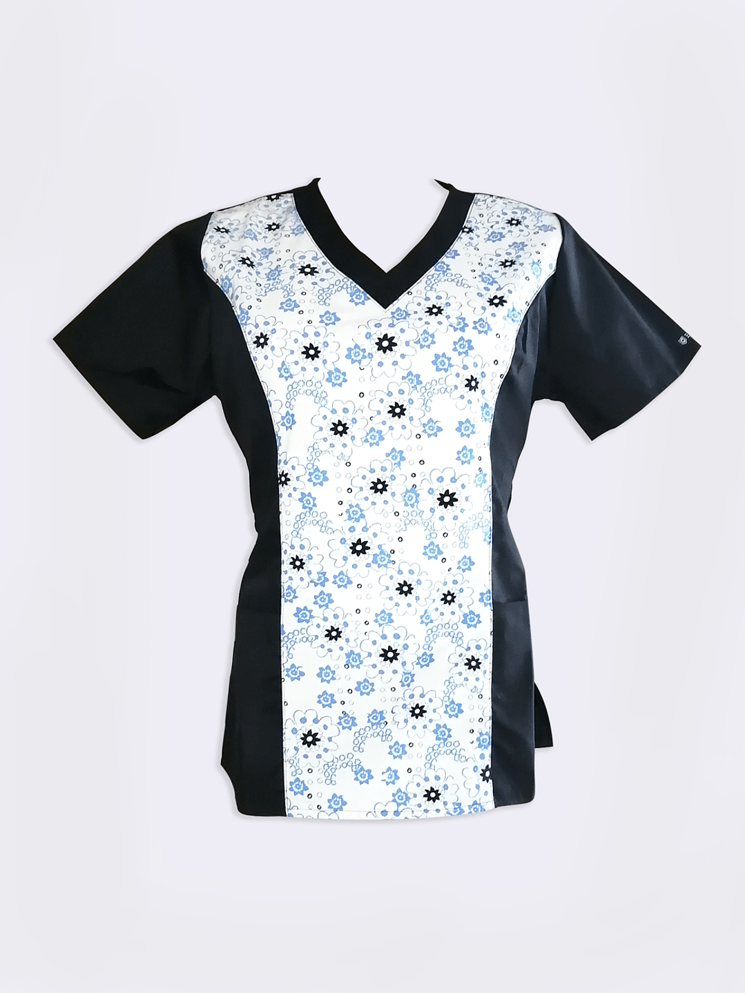 Blusa Negra Estampada Flores Celestes 2