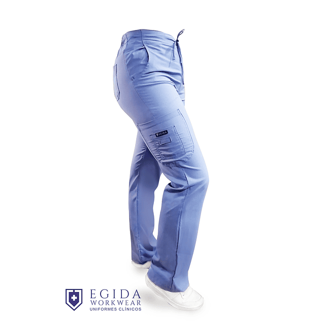 Pantalon Modelo Cargo Elasticado Antifluido Celeste