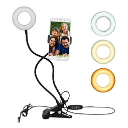 Anillo de luz LED para estudio fotográfico con soporte para teléfono móvil