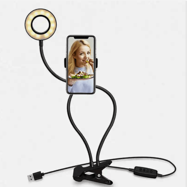 Anillo de luz LED para estudio fotográfico con soporte para teléfono móvil