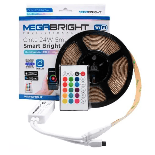 Cinta LED RGB 5 Metros 24W watt WIFI Inteligente Megabright
