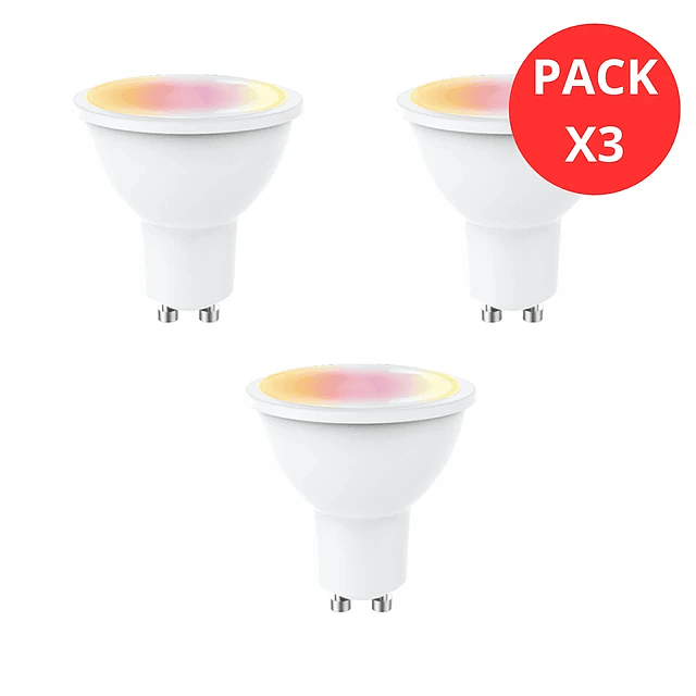 Pack x 3 Ampolletas GU10 LED Dicroica WIFI Inteligente Colores 5W Megabright
