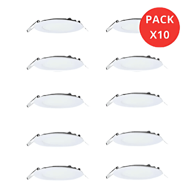 Pack x 10 Focos Led Embutidos 12w Watt Redondo Luz Blanca Fría 6500K DRL