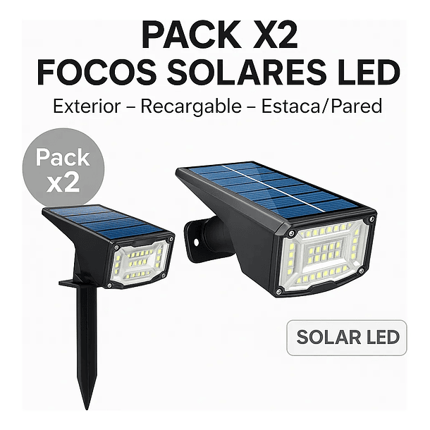 Pack x2 foco solar exterior jardín estaca led impermeable