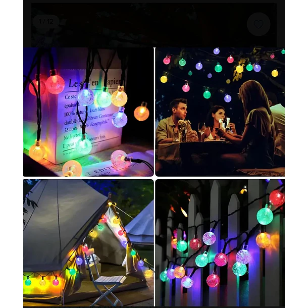 Cadena de Luces Solares de colores de 9.5 Metros con 50 Globos Cristalinos