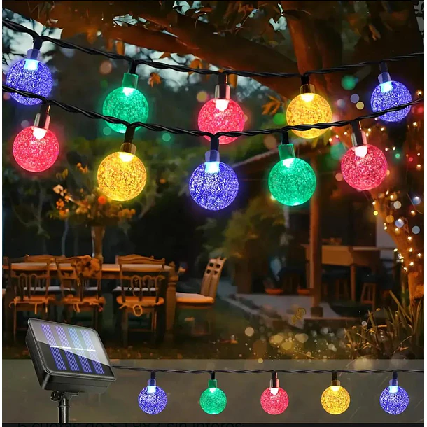 Cadena de Luces Solares de colores de 9.5 Metros con 50 Globos Cristalinos