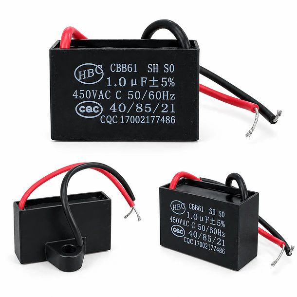 Condensador CBB61 1.0 µF 450VAC 50/60Hz para Motor de Ventilador
