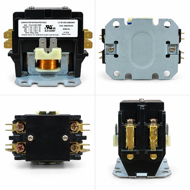 Contactor 2 Polos 25A Bobina 208/240VAC para Aire Acondicionado y Refrigeración