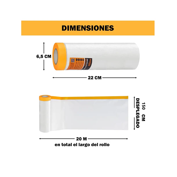 Plástico Protector con Cinta Adhesiva para Pintura 150 cm x 20 m 2