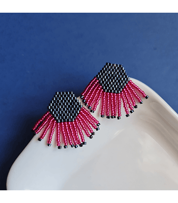 Mini Elena Hexágonos - Negro metalizado/Fucsia