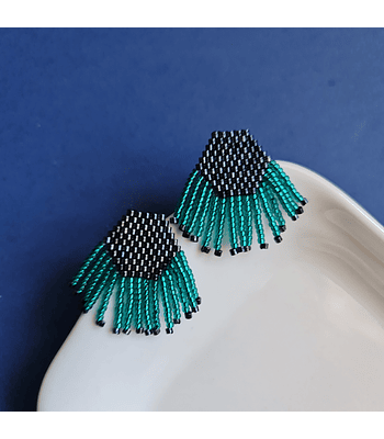 Mini Elena Hexágonos - Negro metalizado con verde aqua