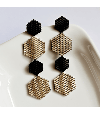 Hexágonos largos - Negro/Plata