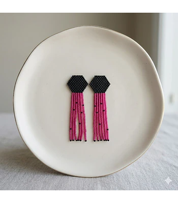 Hexágonos flecos - Fucsia
