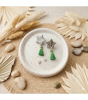Aros Estrellas Pompom - Plateado/verde