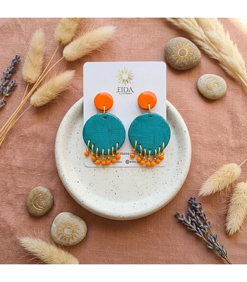 Aros Isidora - Verde petroleo/Naranja