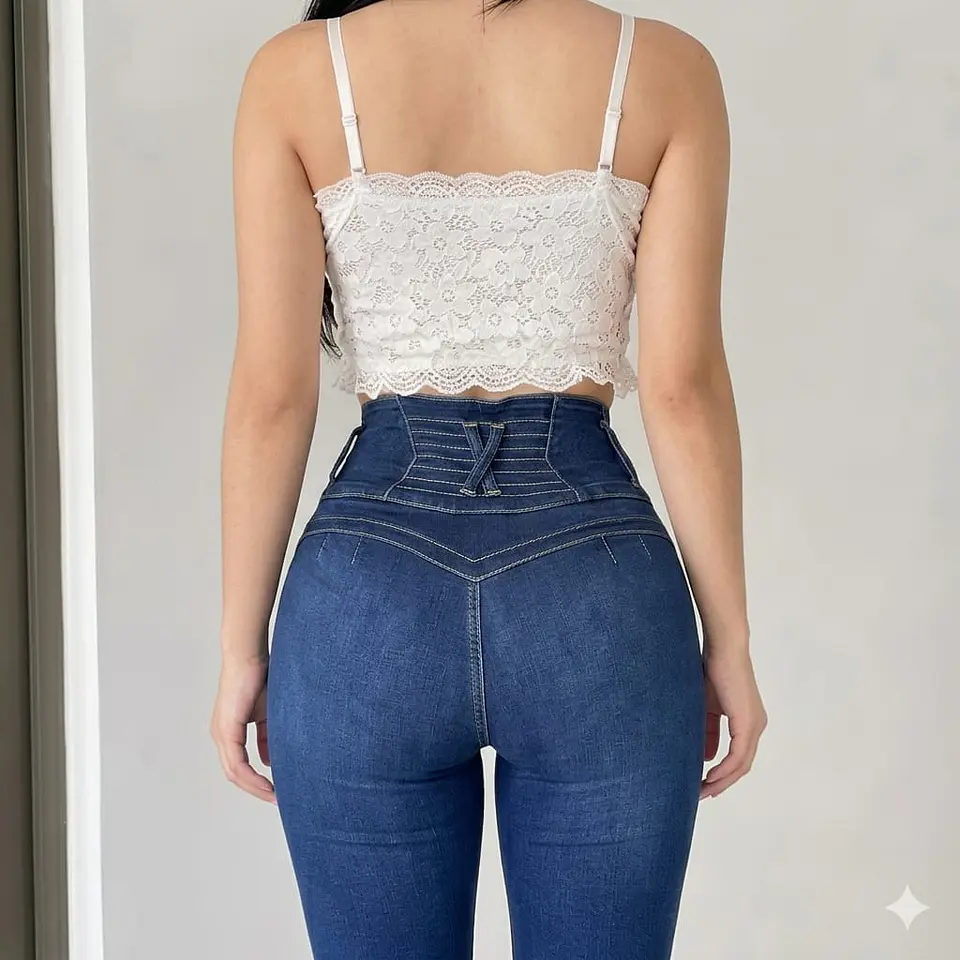 Jeans Eii Melanye Tiro Alto 4 Botones = Levanta Pompa  1