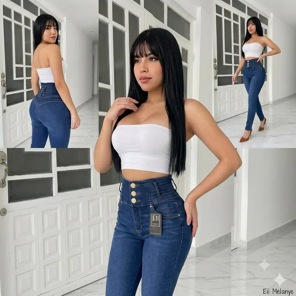 Jeans Eii Melanye Tiro Alto 4 Botones = Levanta Pompa  2