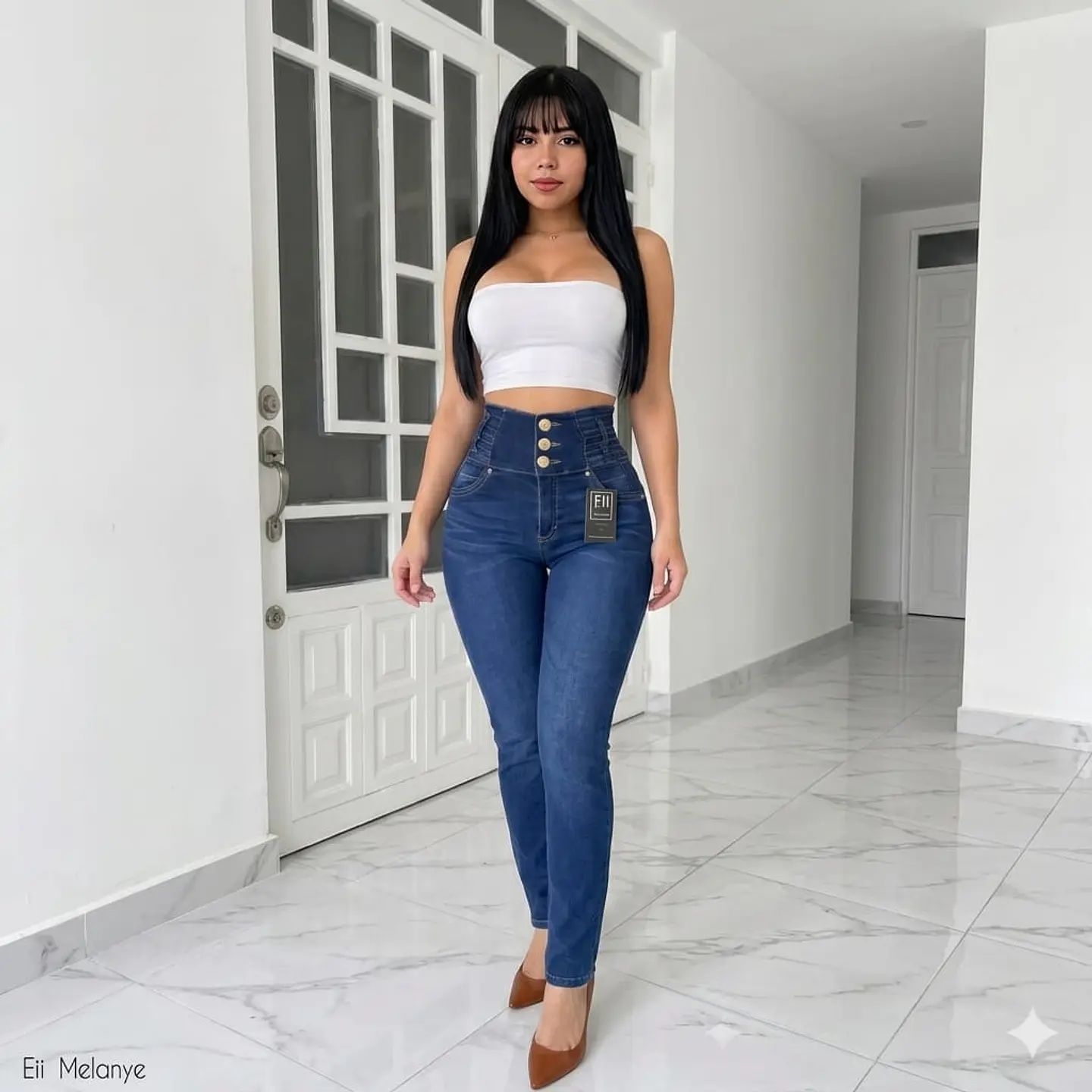 Jeans Eii Melanye Tiro Alto 4 Botones = Levanta Pompa  3