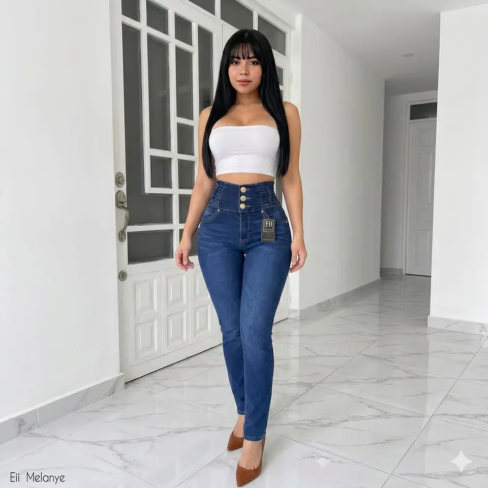 Jeans Eii Melanye Tiro Alto 4 Botones = Levanta Pompa  3