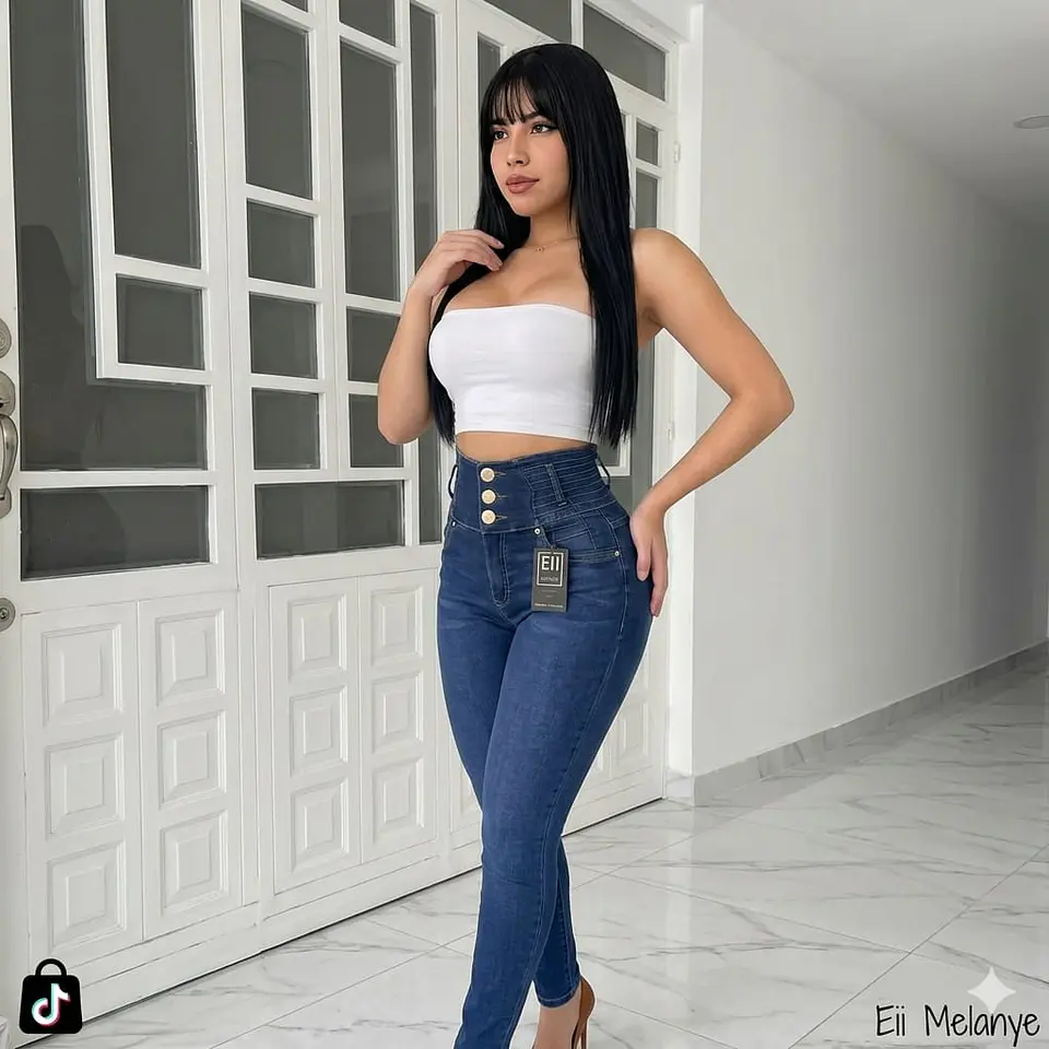 Jeans Eii Melanye Tiro Alto 4 Botones = Levanta Pompa  4