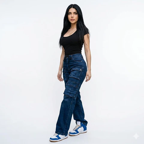 Jeans Cargo Tiro Alto