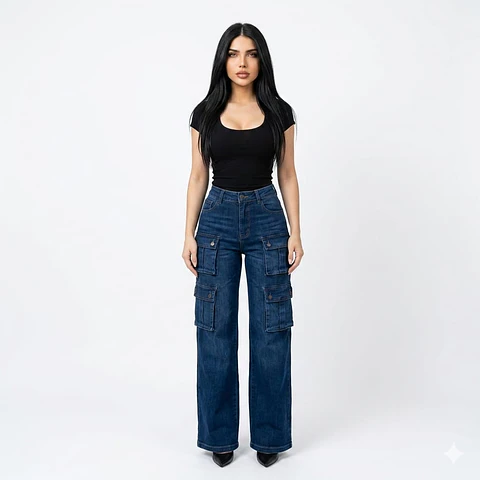 Jeans Cargo Tiro Alto